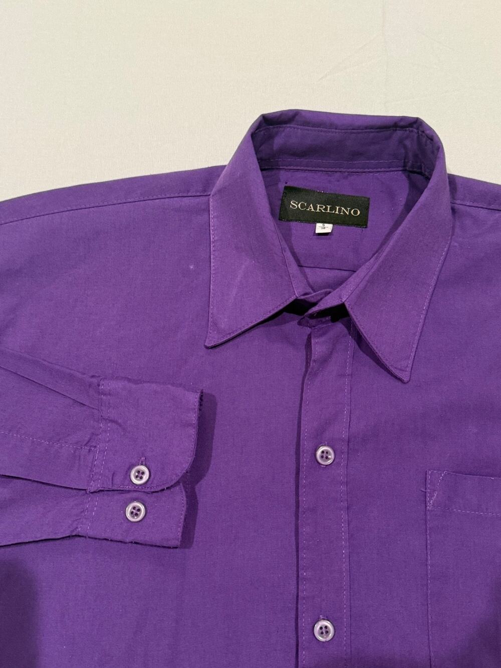 Scarlino Men’s Dress Shirt Purple S 36 Long Sleeve Button Up Poly Cotton